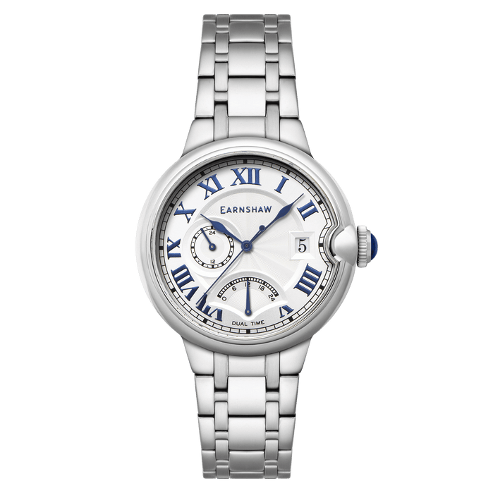Thomas Earnshaw Barallier Retrograde Dual Time Mirage Silver angled shot picture