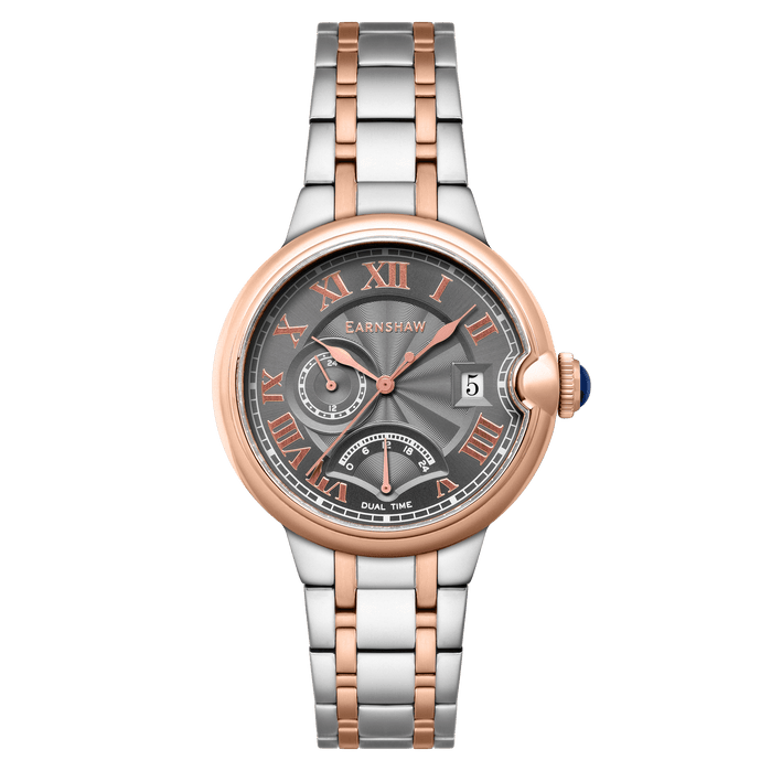 Thomas Earnshaw Barallier Retrograde Dual Time Rose Gold Grey angled shot picture