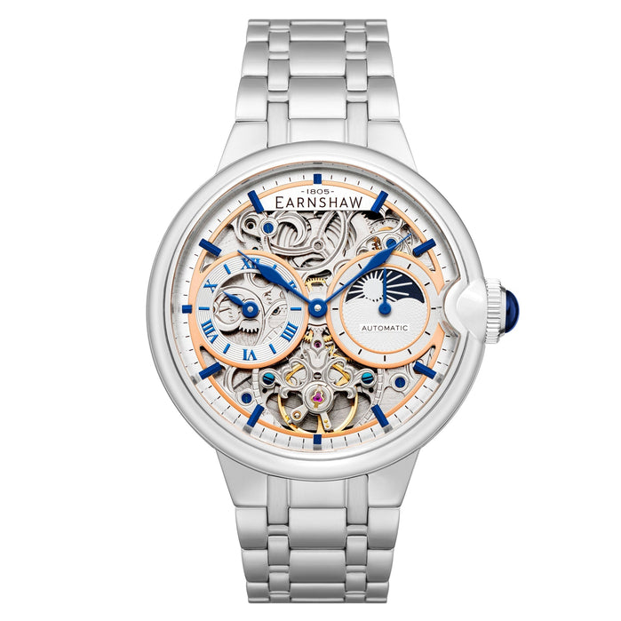 Thomas Earnshaw Barallier Sun Moon Dual Time Automatic Skeleton Regiment White angled shot picture