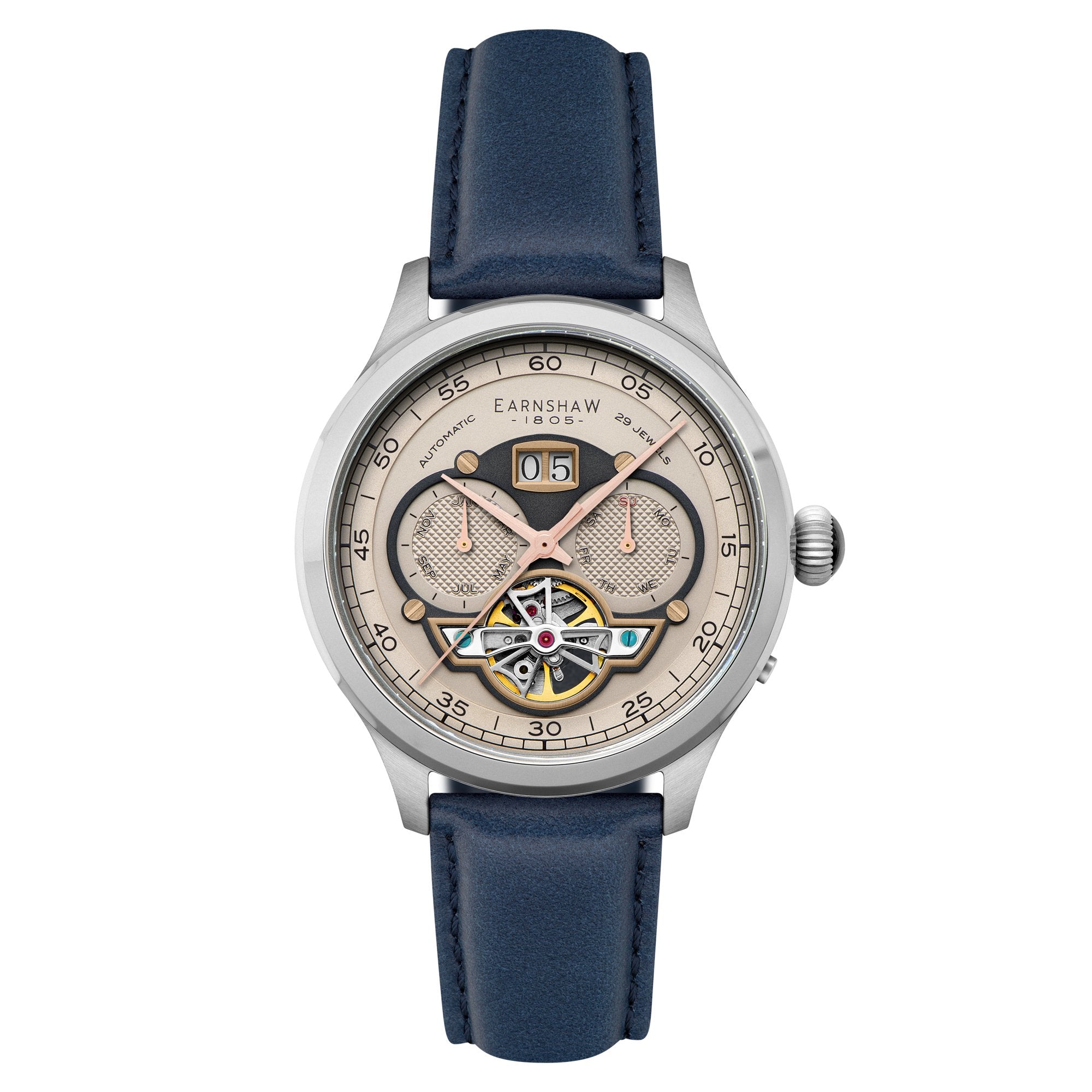 NWT Thomas Earnshaw Baron Grand Date Calendar Open Heart Grey Dial Men\'s Watch Baron Grand Date Calendar Open Heart Automatic Blue / Steel  main image 4