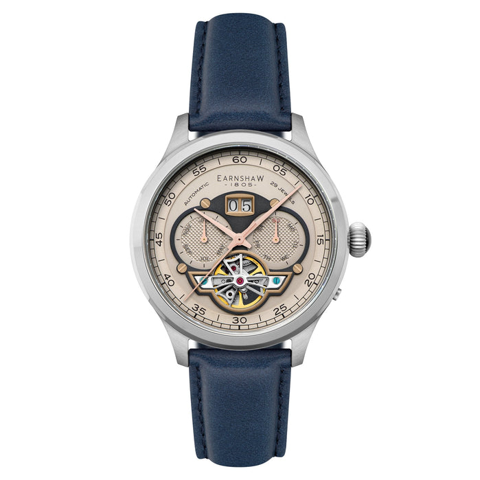 Thomas Earnshaw Baron Grand Date Calendar Open Heart Automatic Camel Blue angled shot picture