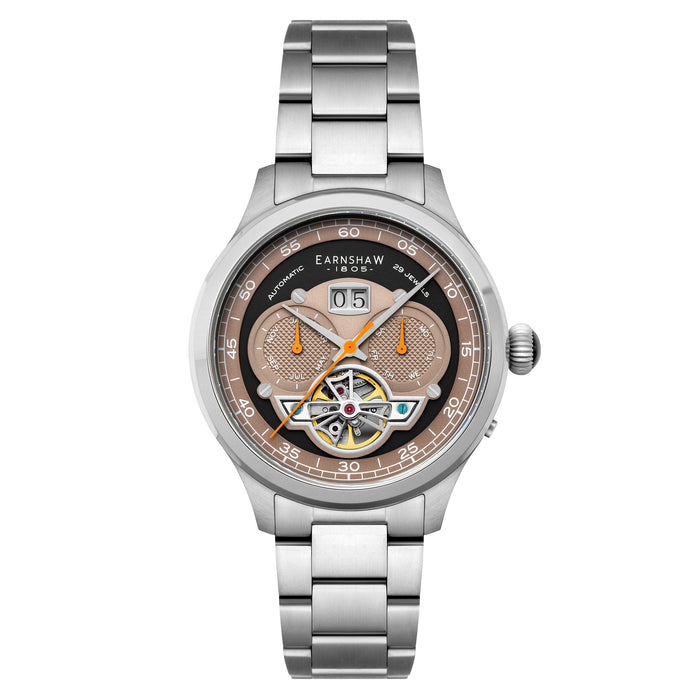 Thomas Earnshaw Baron Grand Date Calendar Open Heart Automatic Ghost Grey angled shot picture