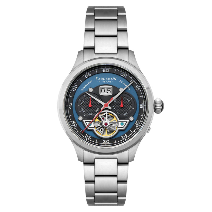 Thomas Earnshaw Baron Grand Date Calendar Open Heart Automatic Morning Blue angled shot picture