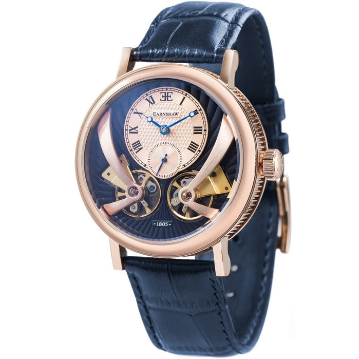 Thomas Earnshaw Beaufort Anatolia Automatic Rose Gold Blue angled shot picture