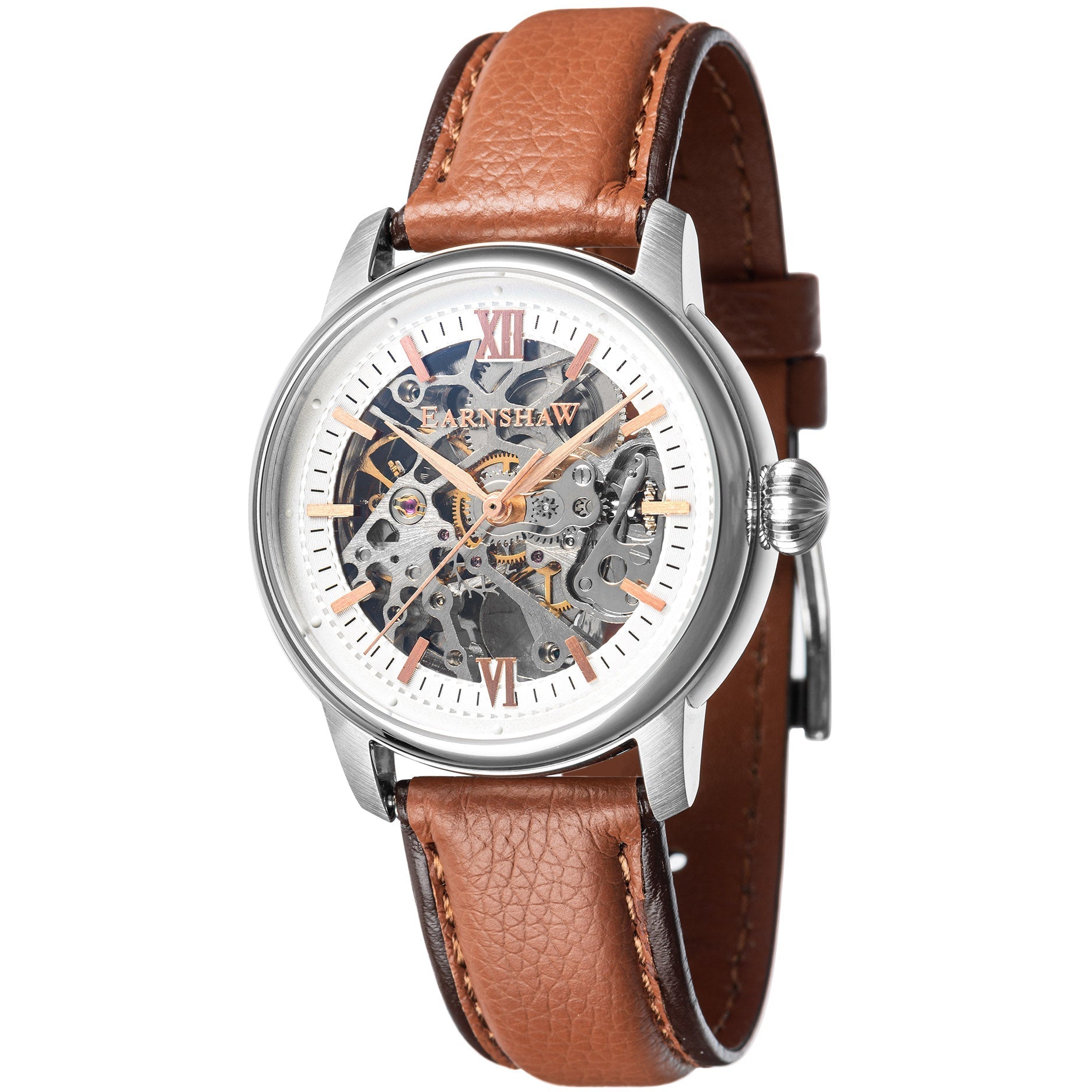 Thomas Earnshaw Cornwall Skeleton Automatic Silver Tan – Watches.com