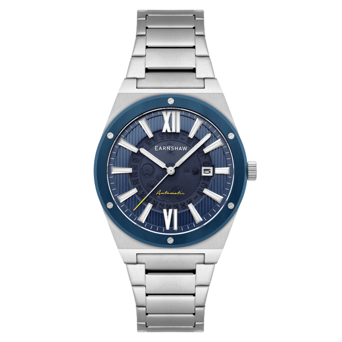 Thomas Earnshaw Discovery Drake Skeleton Automatic Blue Steel angled shot picture