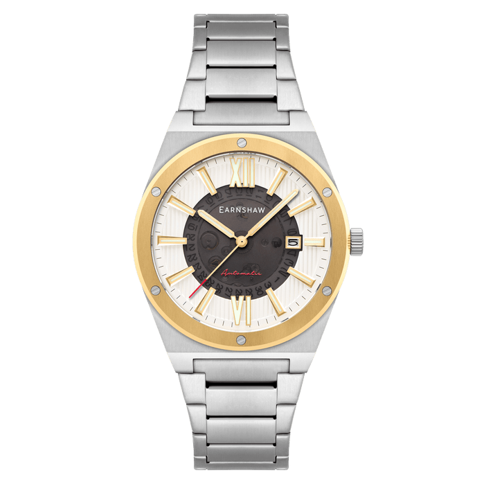 Thomas Earnshaw Discovery Drake Skeleton Automatic Two Tone Silver angled shot picture