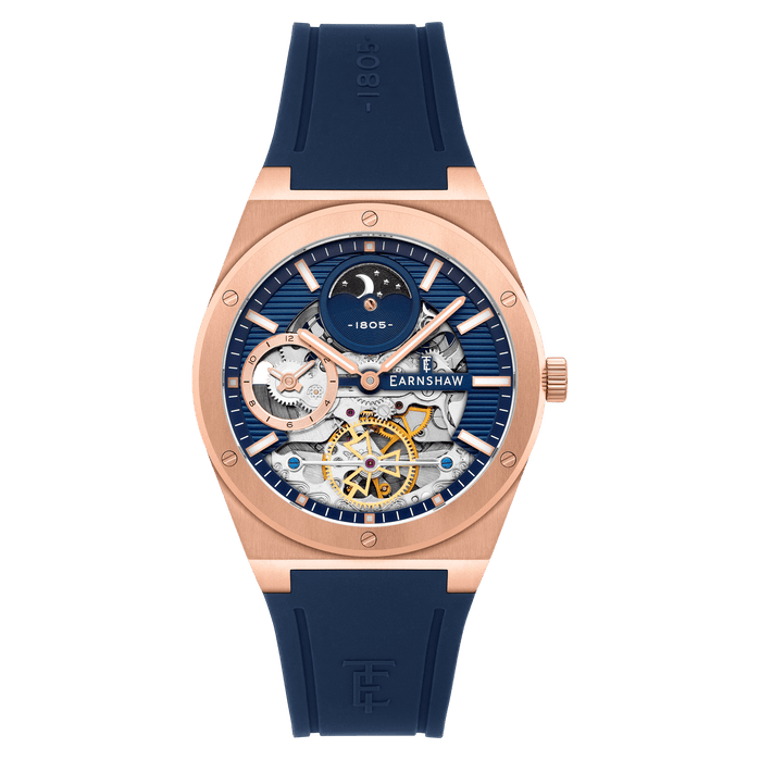 Thomas Earnshaw Drake Dual Time Automatic Indigo Blue angled shot picture