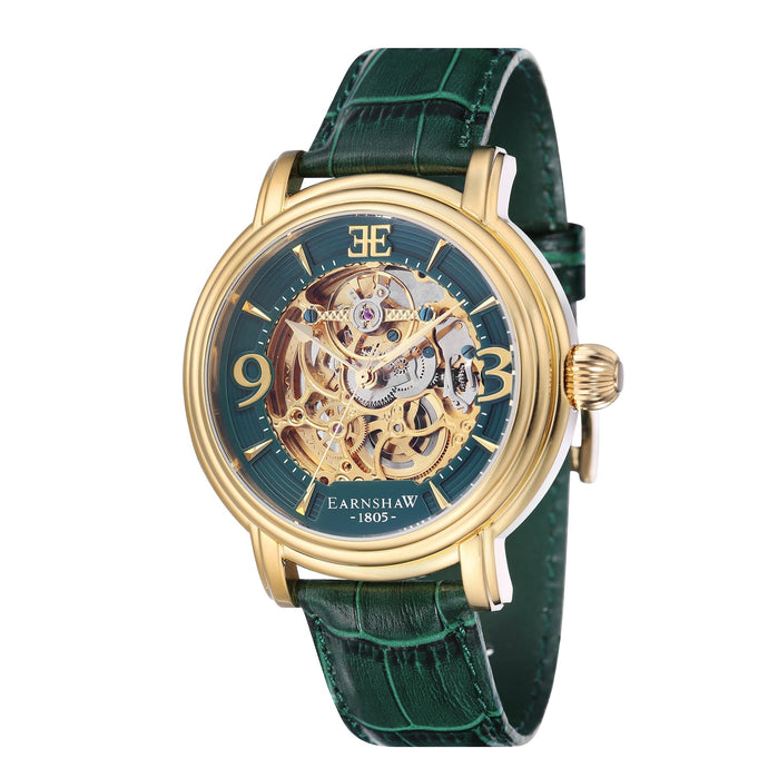 Thomas Earnshaw Longcase Grande Skeleton Automatic Emerald Green angled shot picture