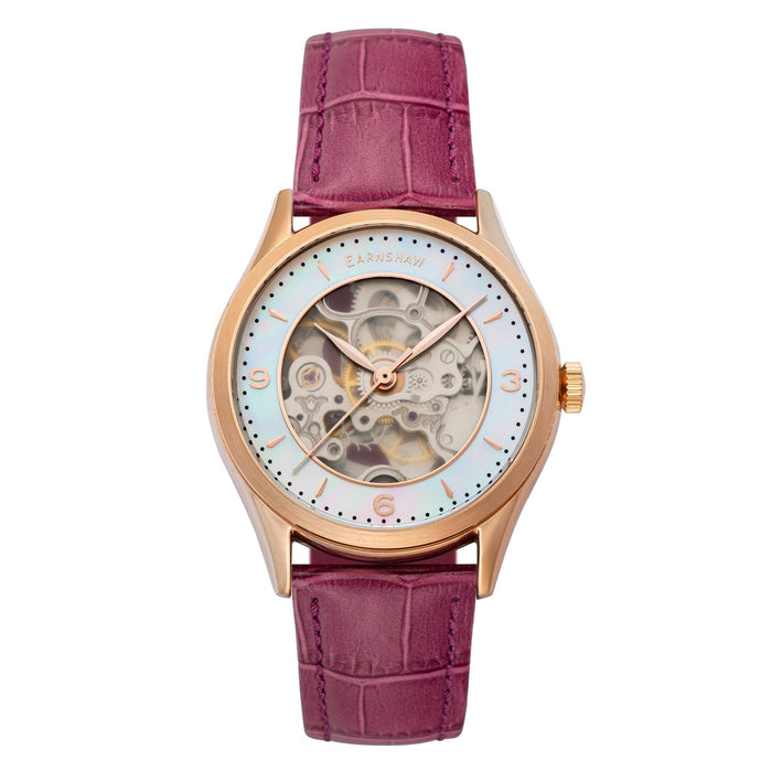 Thomas Earnshaw Isabella Skeleton Automatic 3 Hands Dusty Rose angled shot picture