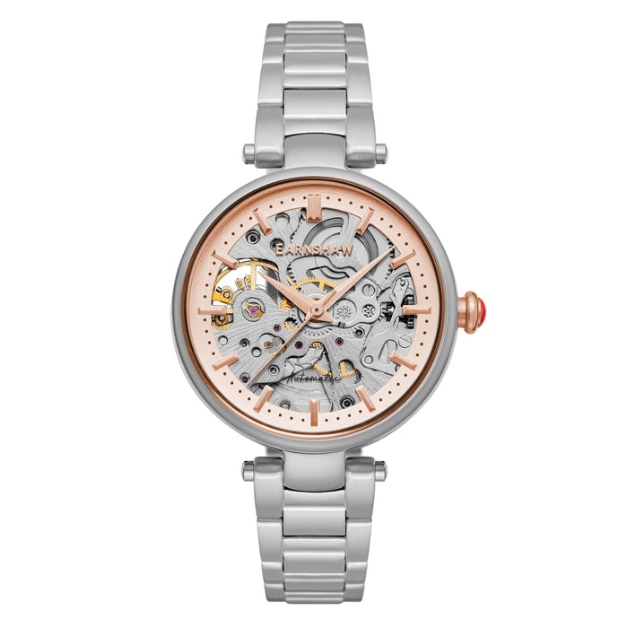 Thomas Earnshaw Charlotte Skeleton Automatic 3 Hands Silver Rose angled shot picture
