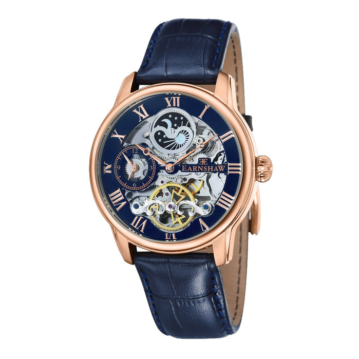 Thomas Earnshaw Longitude Automatic Skeleton Blue Rose Gold angled shot picture