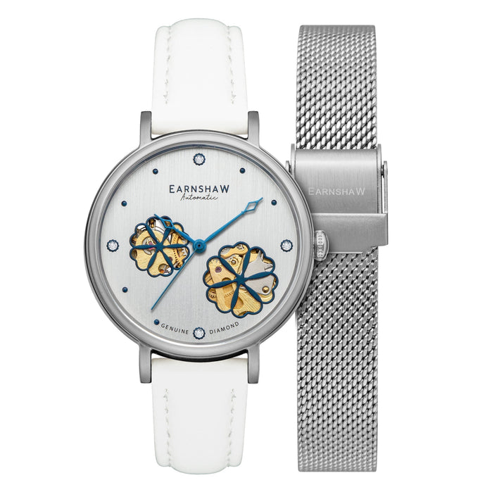 Thomas Earnshaw Nightingale Diamond Skeleton Automatic Silver White angled shot picture
