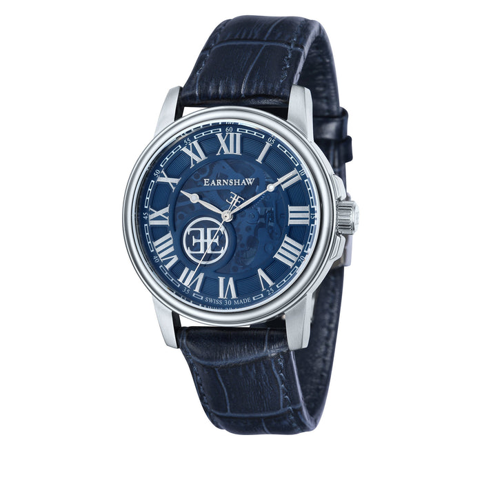 Thomas Earnshaw Swiss Beagle Skeleton Automatic Sapphire Blue angled shot picture