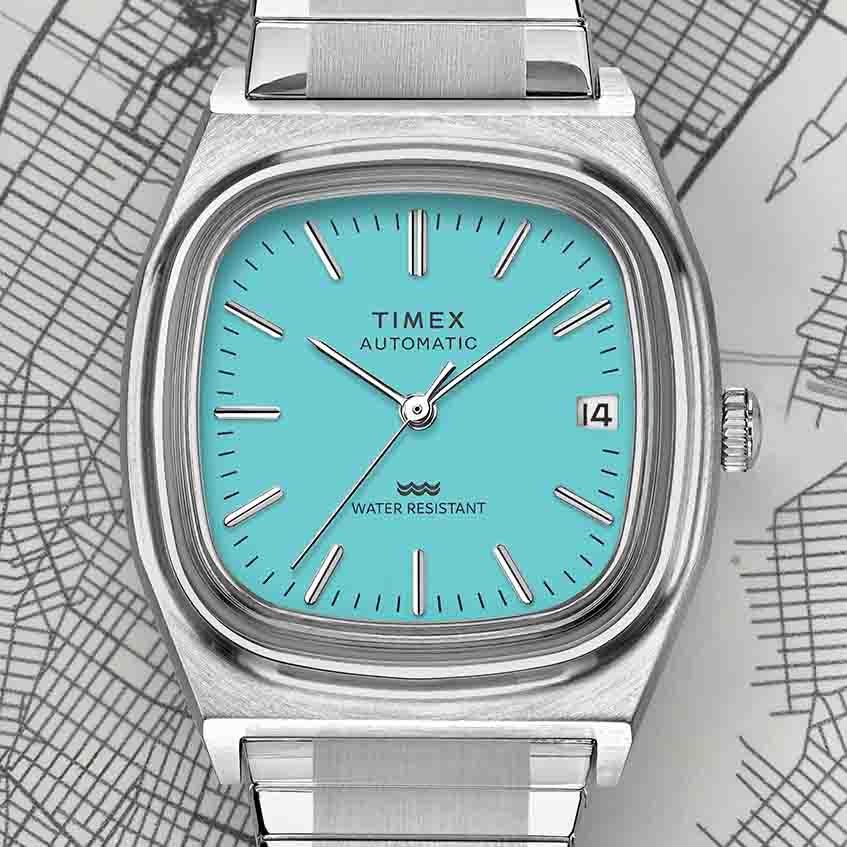 Timex REISSUE 1983 E-line ターコイズ Timex 1983 E-Line Reissue Automatic 34mm Blue | Watches.com