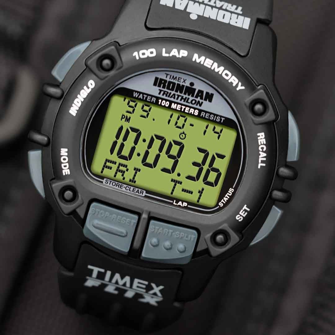時計 TIMEX IRONMAN TRIATHLON 100 LAP Timex Ironman Flix 100 Lap Digital 42mm Black | Watches.com