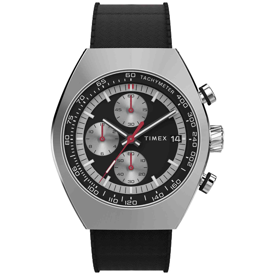 Timex Legacy Tonneau Chronograph 42mm Black Silver | Watches.com