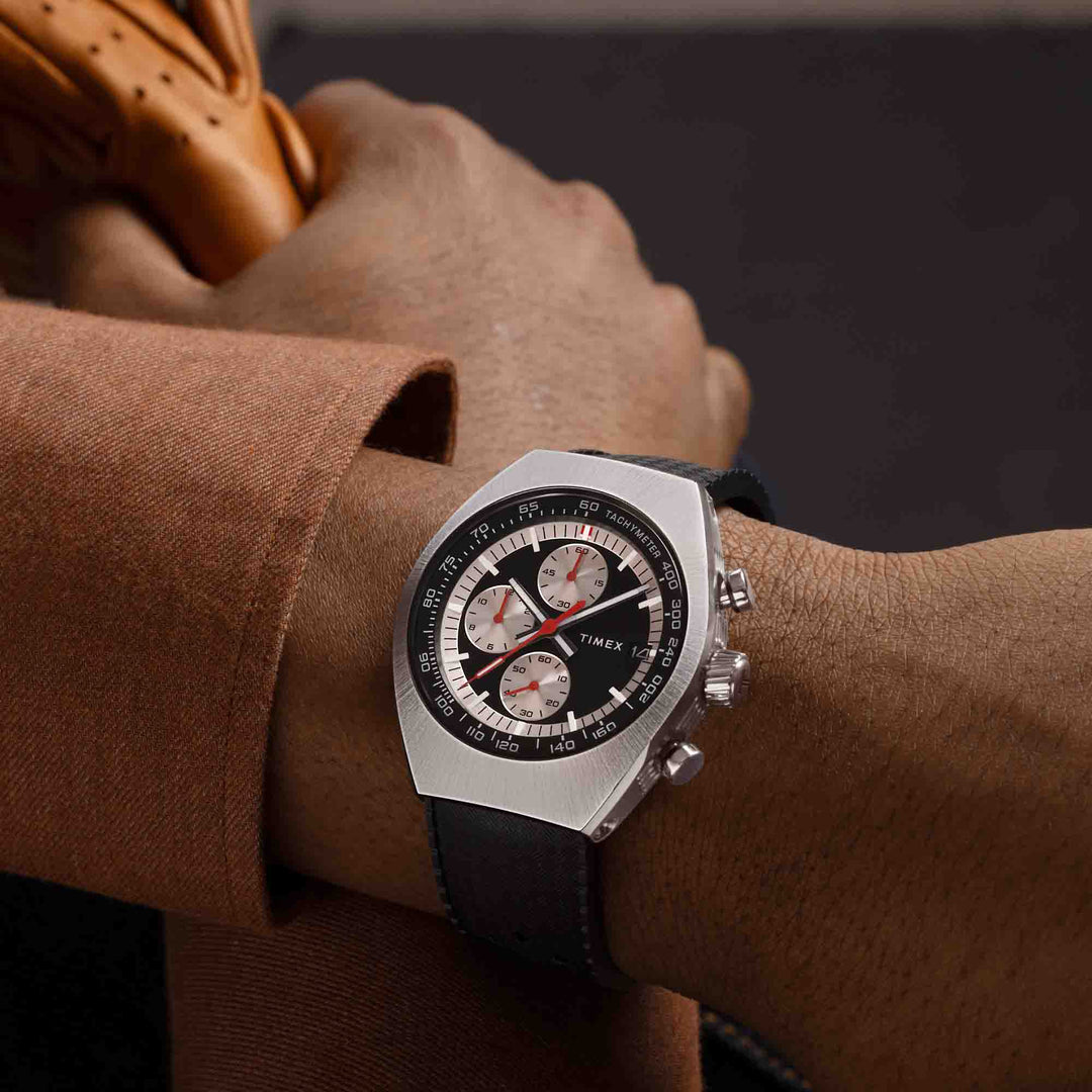 Timex Legacy Tonneau Chronograph 42mm Black Silver | Watches.com