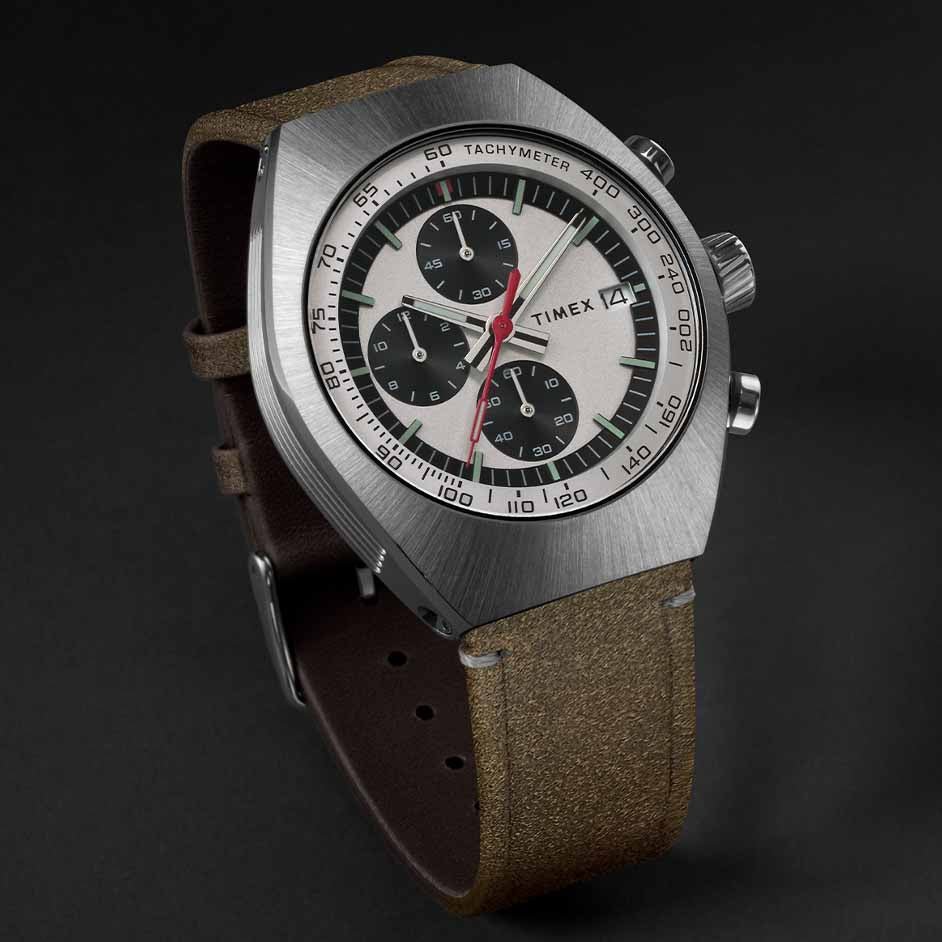Timex Legacy Tonneau Chronograph 42mm Silver Brown | Watches.com