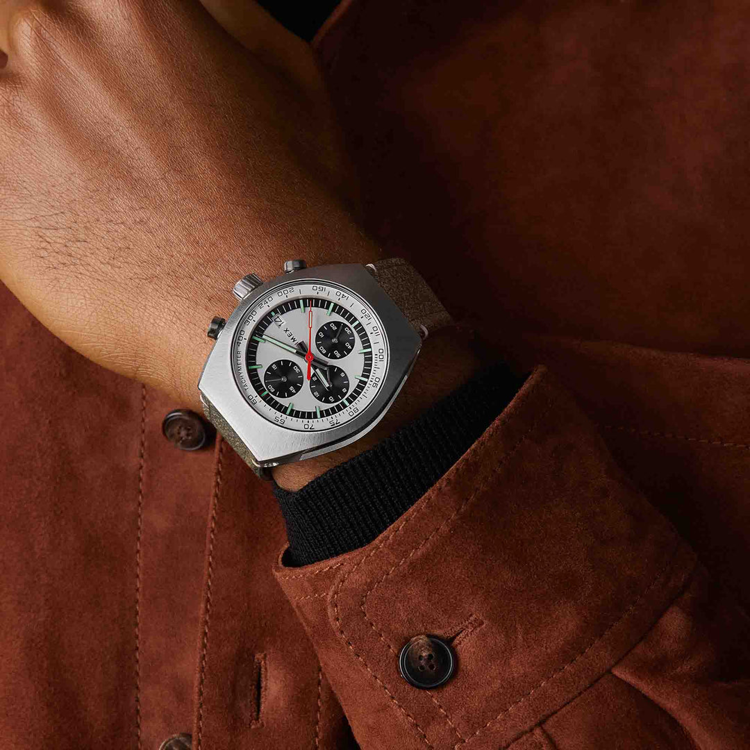 Timex Legacy Tonneau Chronograph 42mm Silver Brown | Watches.com