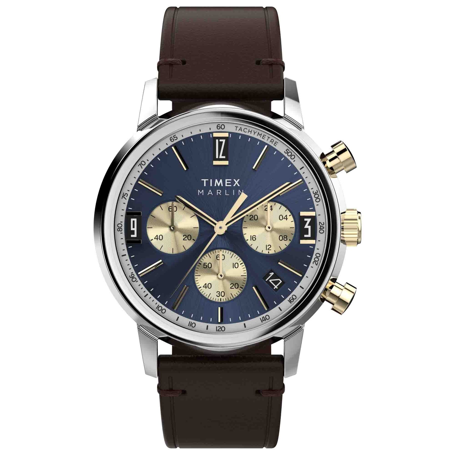 Timex Marlin Chronograph Tachymeter 40mm Blue Brown | Watches.com