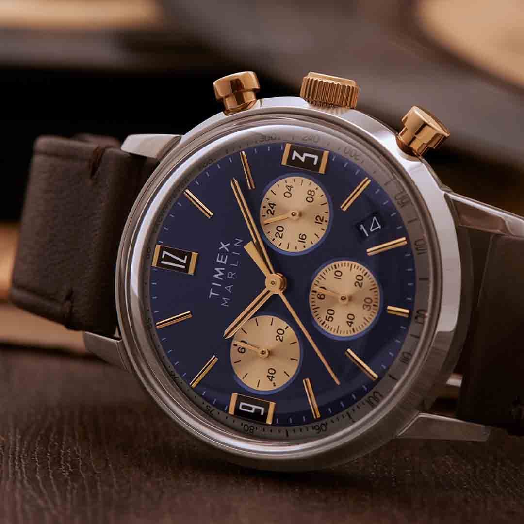 Timex Marlin Chronograph Tachymeter 40mm Blue Brown | Watches.com
