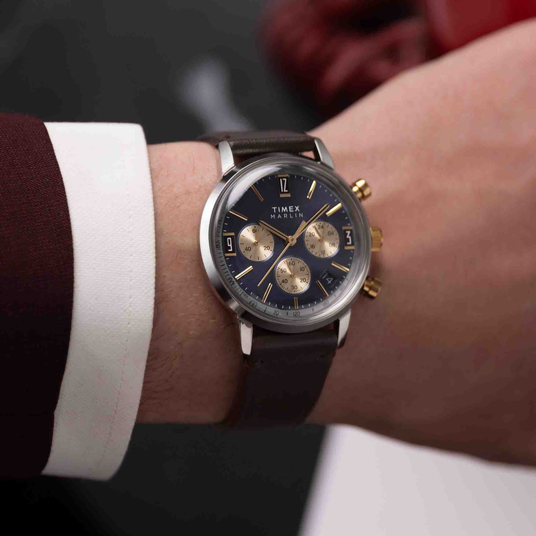 Timex Marlin Chronograph Tachymeter 40mm Blue Brown | Watches.com