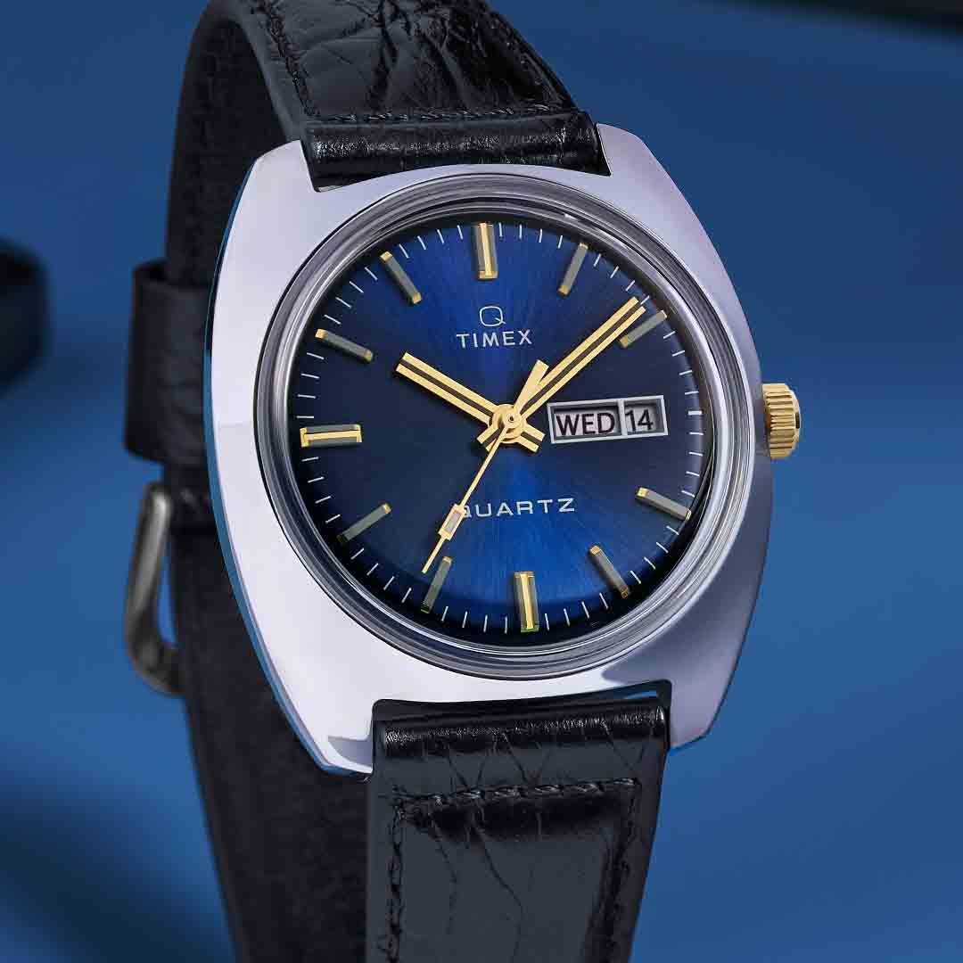 Timex Q 1978 Day Date 37.5mm Blue | Watches.com