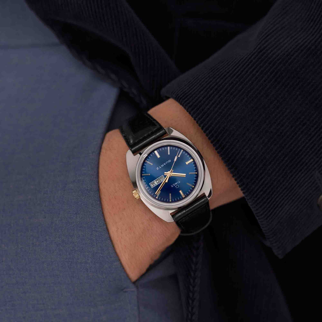 Timex Q 1978 Day Date 37.5mm Blue | Watches.com