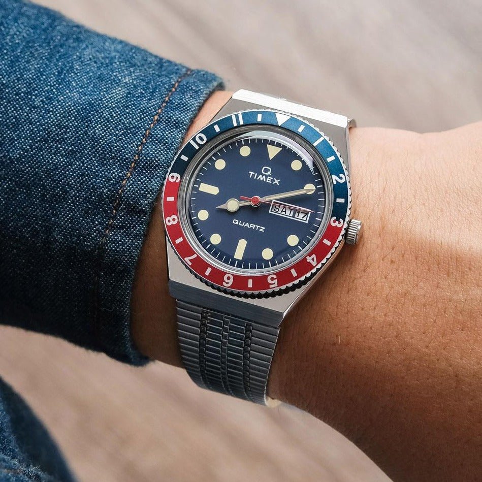 Timex Q 1979 Reissue 38mm Silver Navy Red | Watches.com