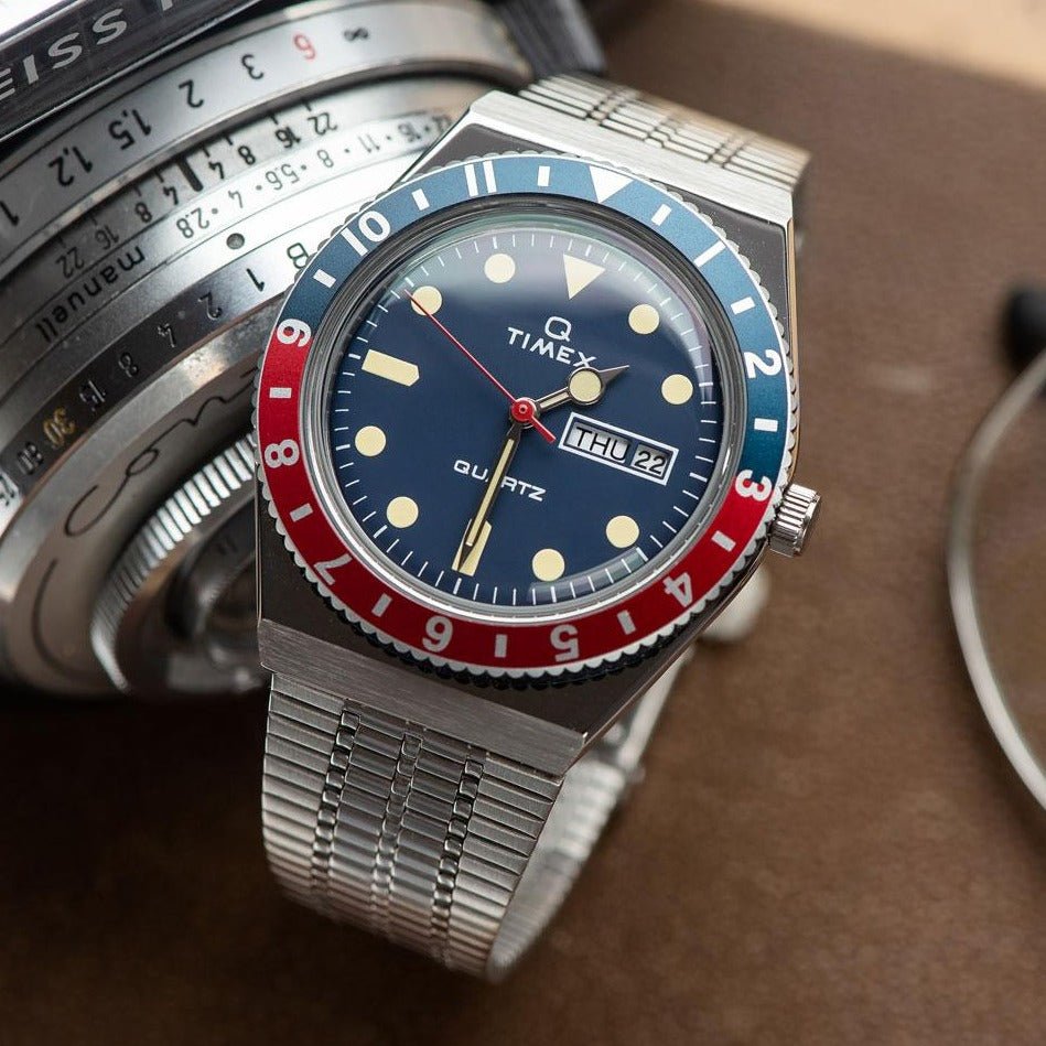 Timex Q 1979 Reissue 38mm Silver Navy Red | Watches.com