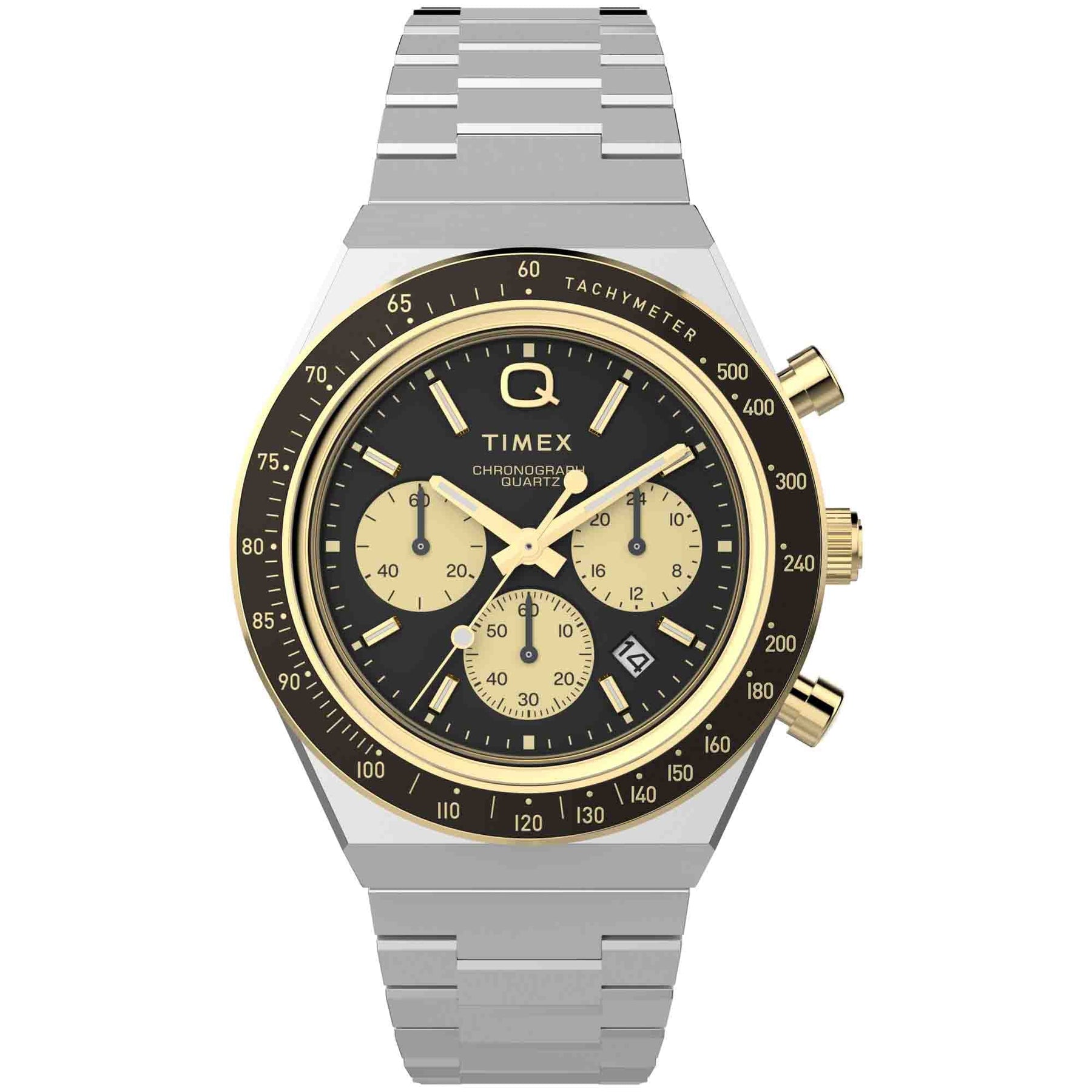 Timex Q Chronograph 40mm Black Gold SS | Watches.com