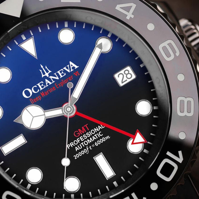 Oceaneva 6000m GMT Deep Marine Explorer VI Grade 5 Titanium Automatic Blue Black angled shot picture
