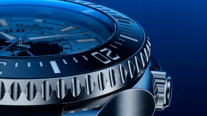 Oceaneva Deep Marine Explorer VI WorldTime GMT 6000m Titanium Light Blue angled shot picture