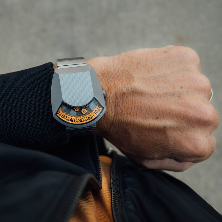 Retronaut Automatic Wandering Hour Matte Gunmetal Orange | Xeric.com ...