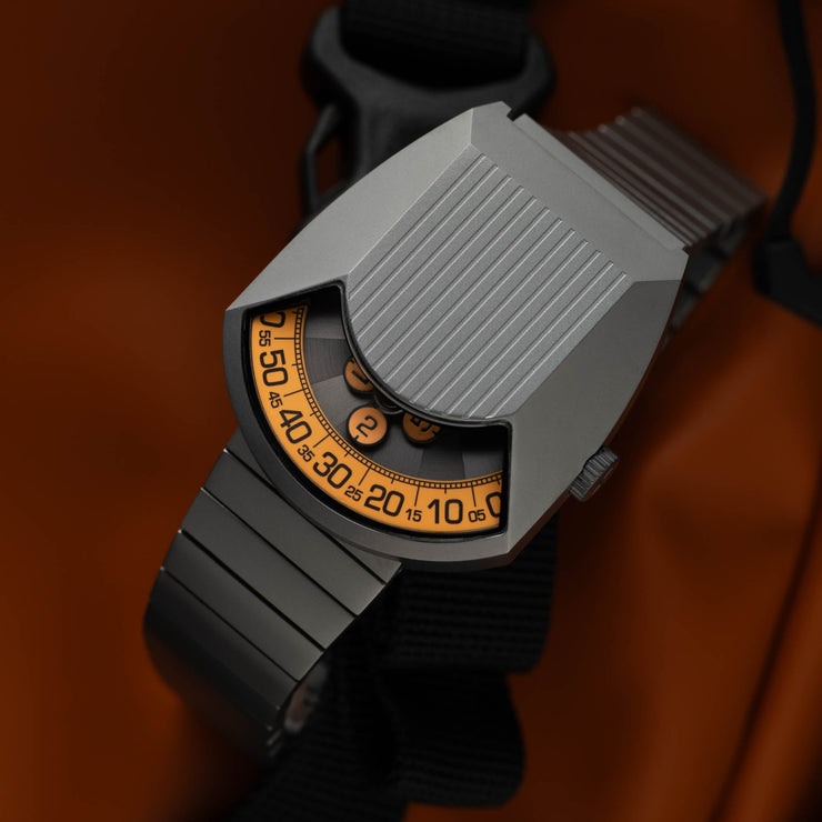 Retronaut Automatic Wandering Hour Matte Gunmetal Orange | Xeric.com ...