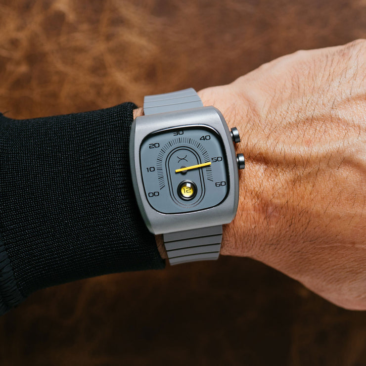 Retroscope Jump Hour Gray Yellow | Xeric.com – Watches.com