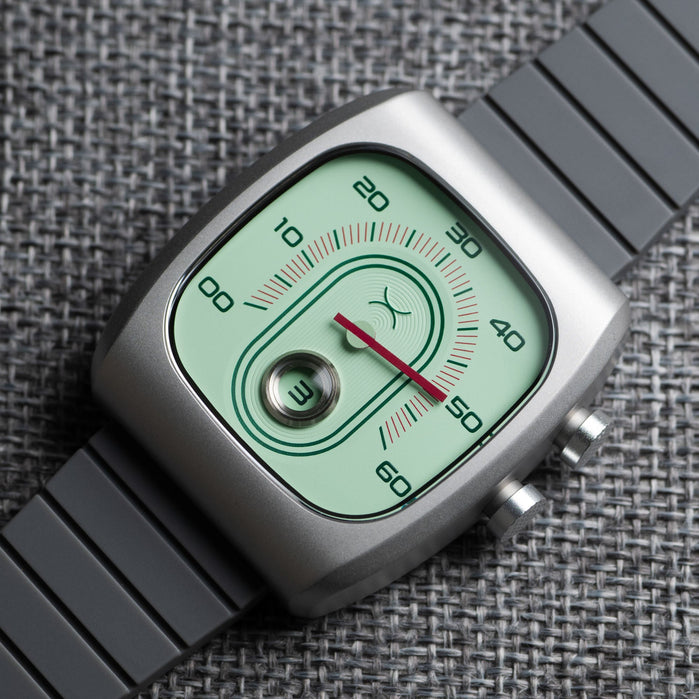Xeric Retroscope Jump Hour Mint Ruby angled shot picture