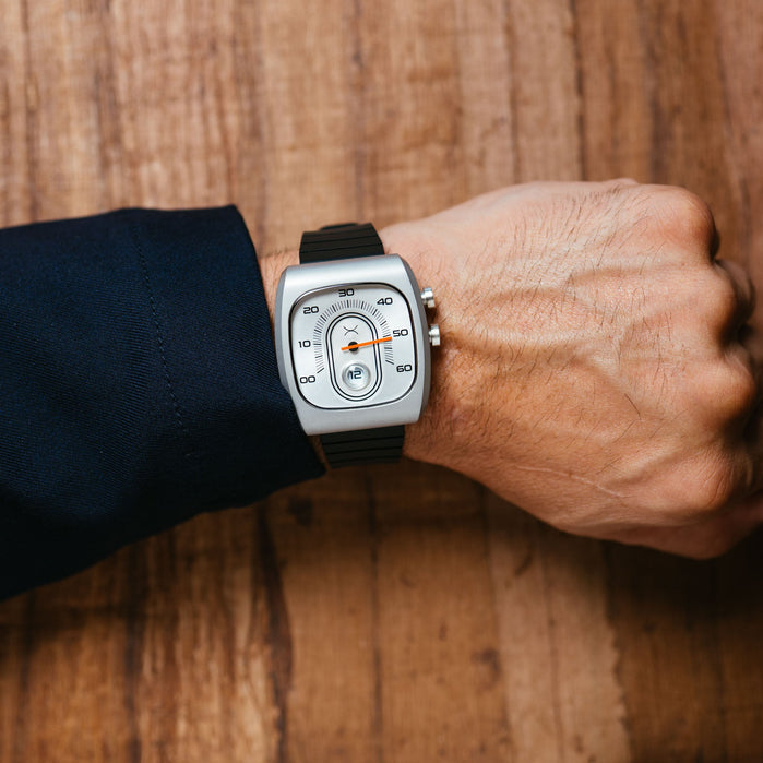 Xeric Retroscope Jump Hour Silver Black angled shot picture