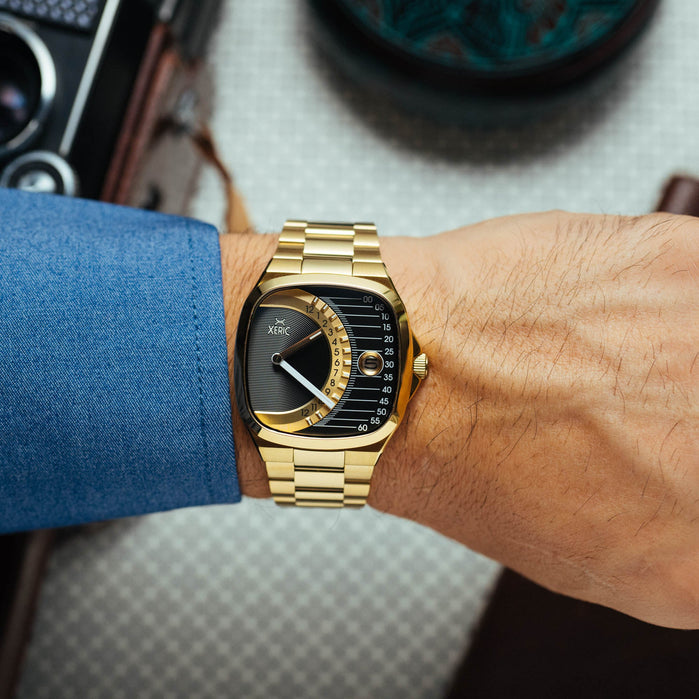 Xeric Timeline Retrograde Automatic Gold Black angled shot picture