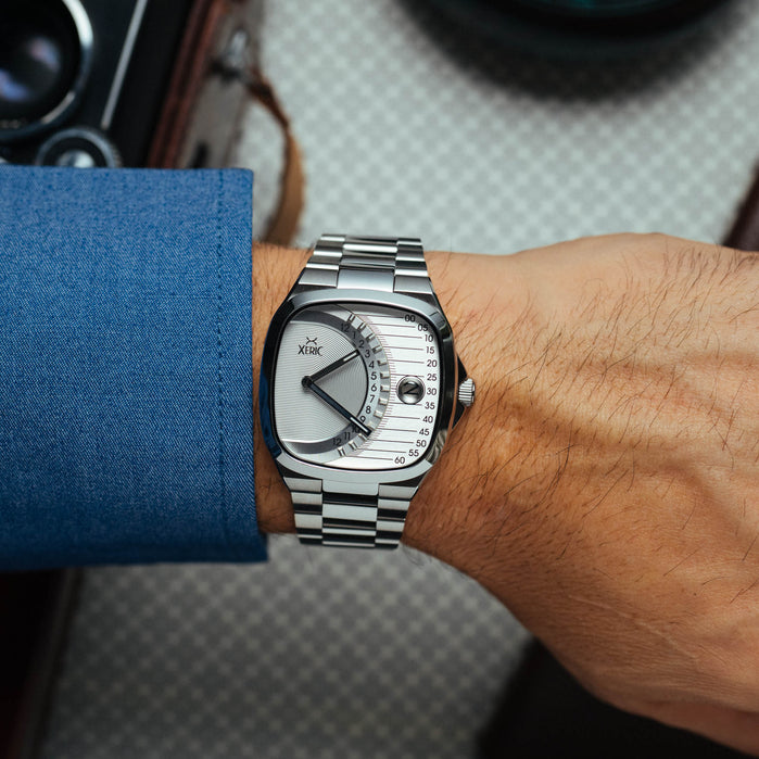 Xeric Timeline Retrograde Automatic All Silver angled shot picture