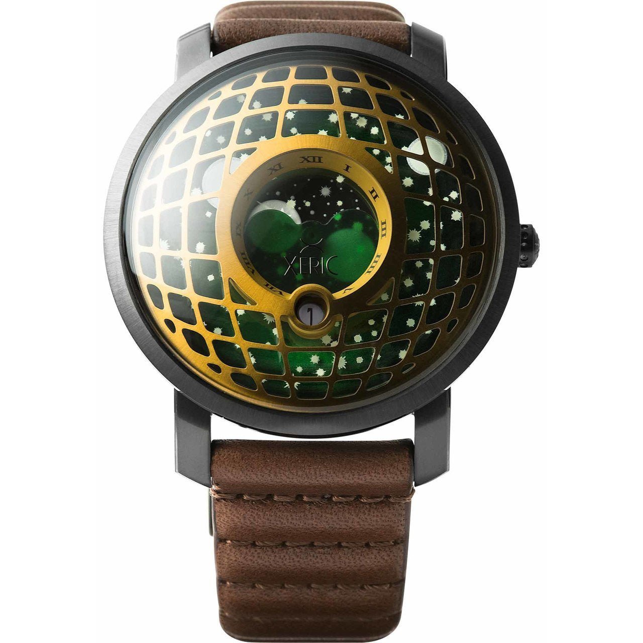 Xeric Trappist-1 American Moonphase Brass Green | Watches.com