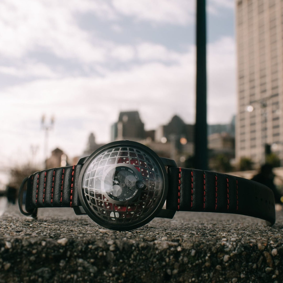 Xeric Trappist-1 American Moonphase Gunmetal Red | Watches.com