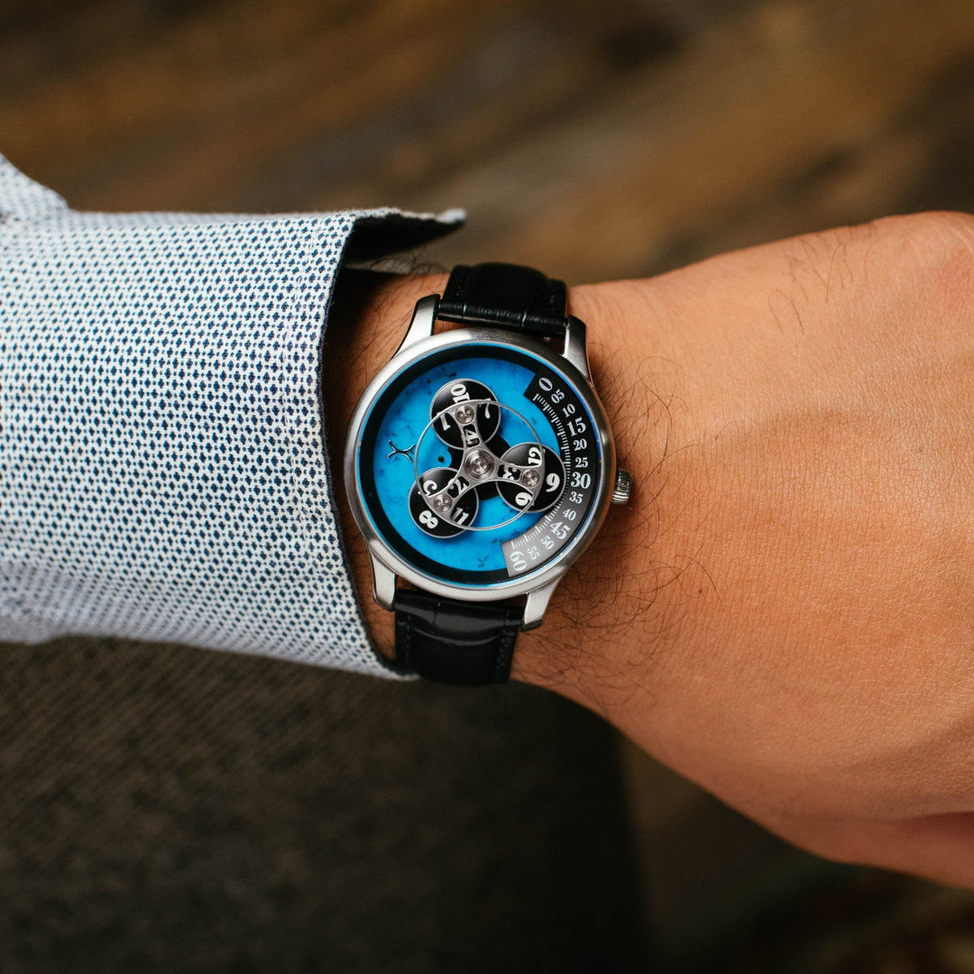 シルバー イントゥ様 Xeric Triptych Automatic Wandering Hour Stone Edition Turquoise
