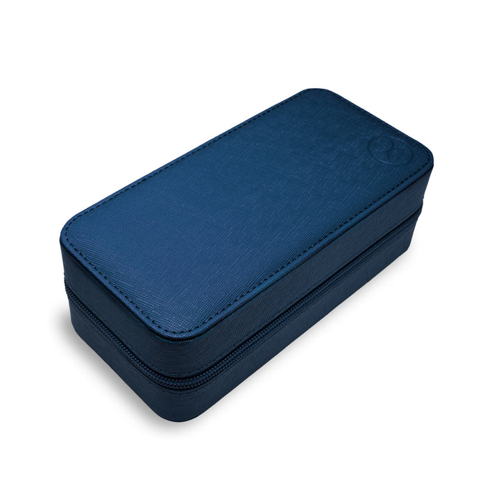 Xeric Two-watch Prussian Blue Saffiano Travel Case angled shot picture