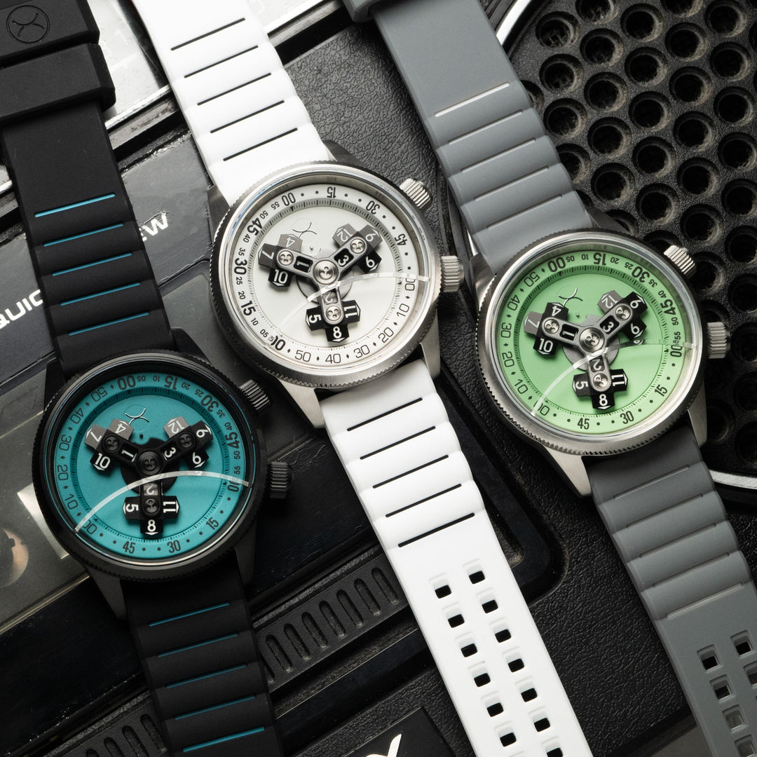 Xeric Vendetta II Automatic Wandering Hour Black Cyan Lume