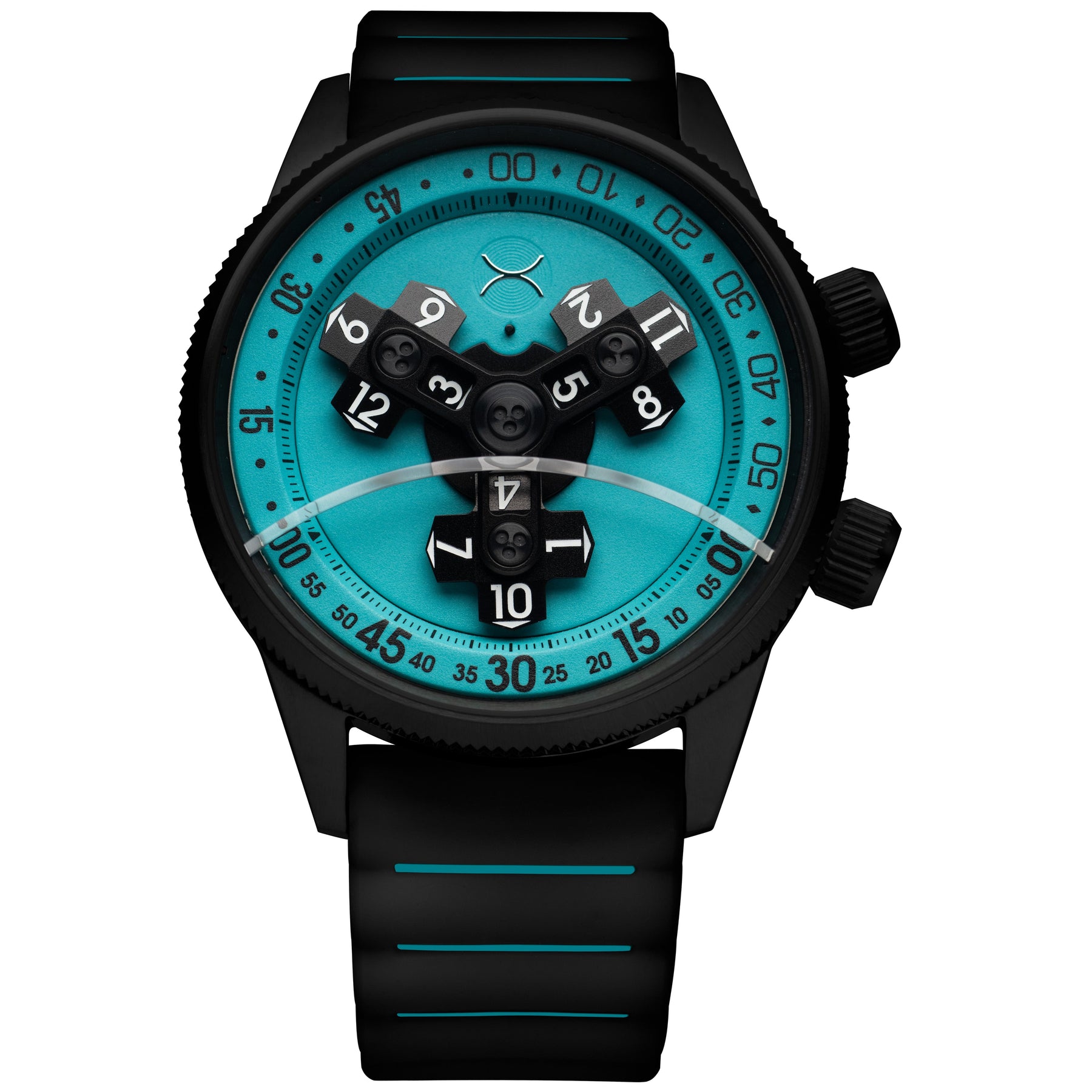 Xeric Vendetta II Automatic Wandering Hour Black Cyan Lume