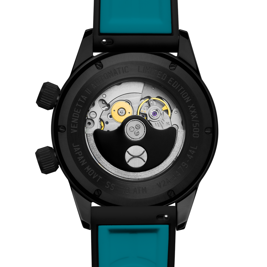 Xeric Vendetta II Automatic Wandering Hour Black Cyan Lume