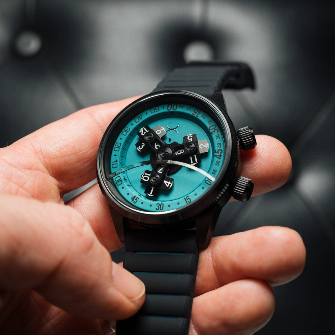 Xeric Vendetta II Automatic Wandering Hour Black Cyan Lume