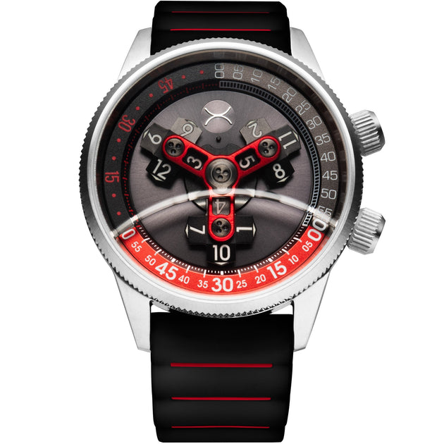 Xeric Vendetta II Automatic Wandering Hour Black Gray Red | Watches.com
